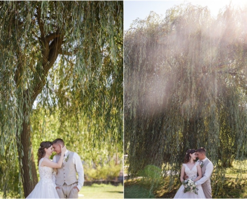 Hochzeitsfotograf-Freihof-Prichsenstadt_0100 Brautpaarfotos unter der Trauerweide im Freihof in Prichsenstadt